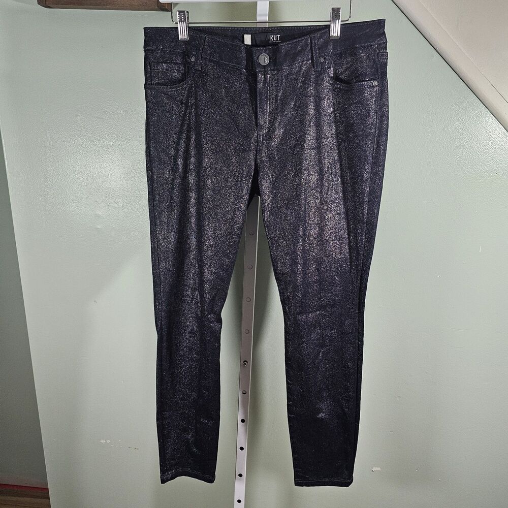 Kut From The Kloth Connie Ankle Skinny Jeans Blue Sparkle‎ Glitter Size 12